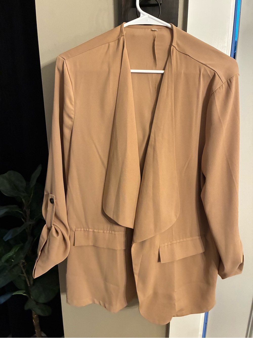 Women's Draped Open Front Blazer Jacket - Camel